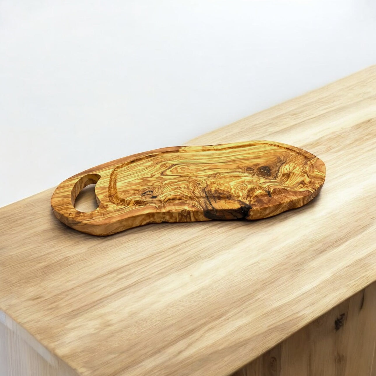 Large Olive Wood Cutting Board + Juice Groove & Hand Cutout