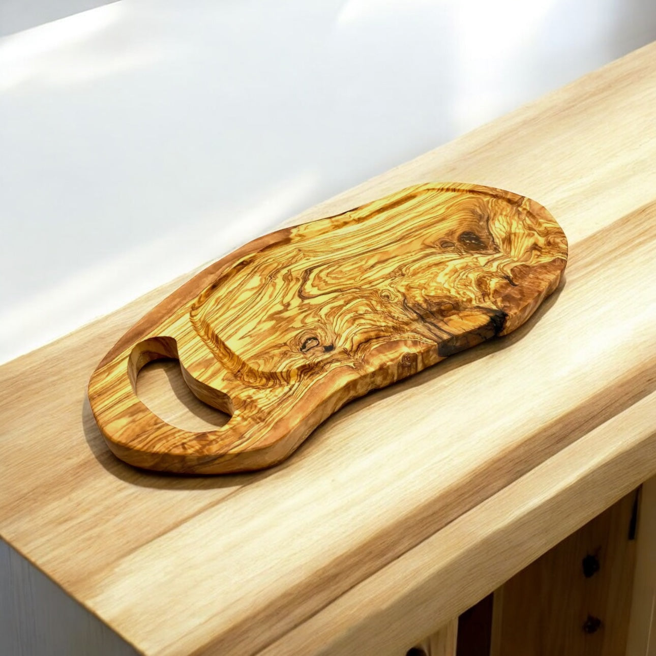 Large Olive Wood Cutting Board + Juice Groove & Hand Cutout