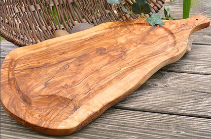 Olive Wood Carving Board With Juice Rim & Handle